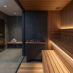 نمونه‌ای از کابین سونای خشک با طراحی مدرن و چوبی