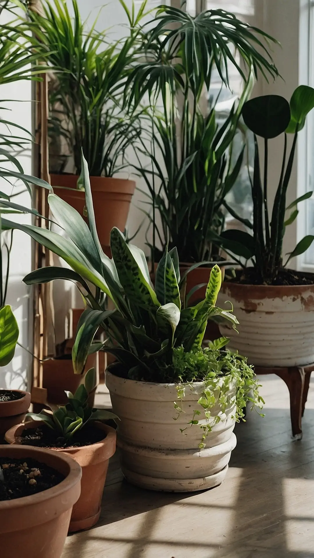 گلدانهای کوچک با گیاهان آپارتمانی مناسب برای نور کم