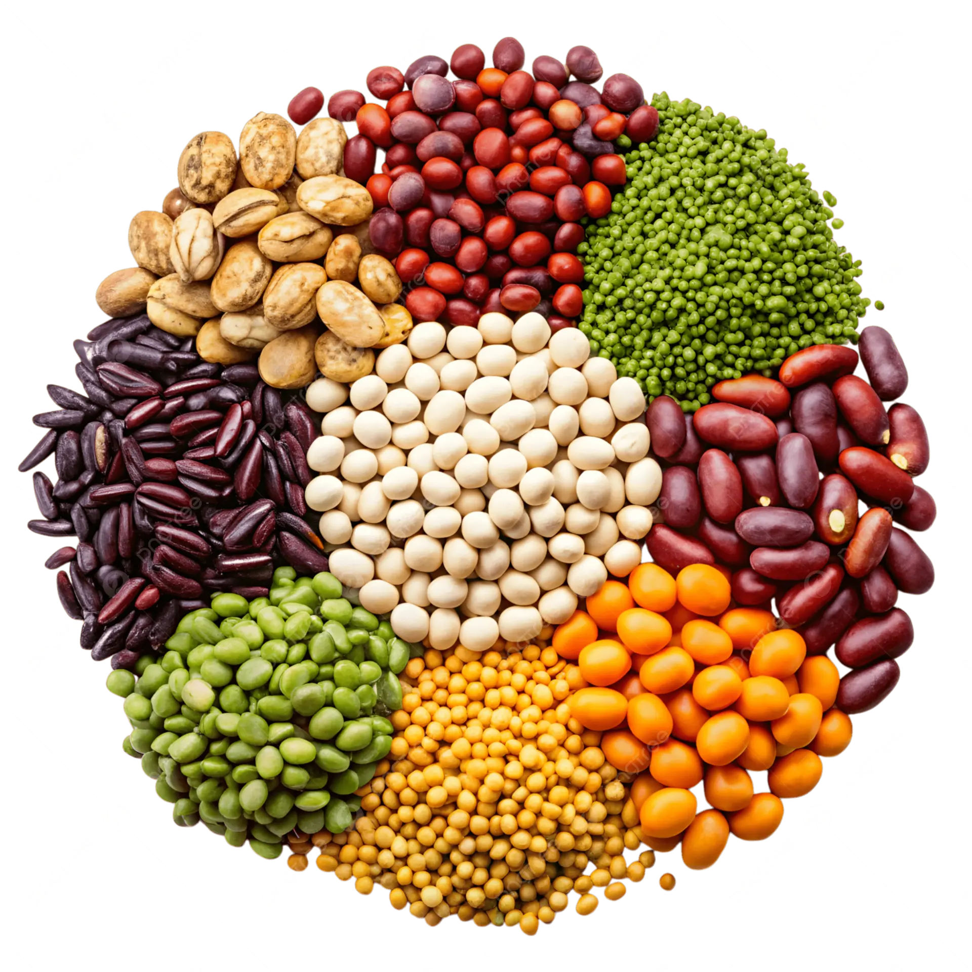 انواع مختلف حبوبات خشک در یک ظرف شیشه‌ای