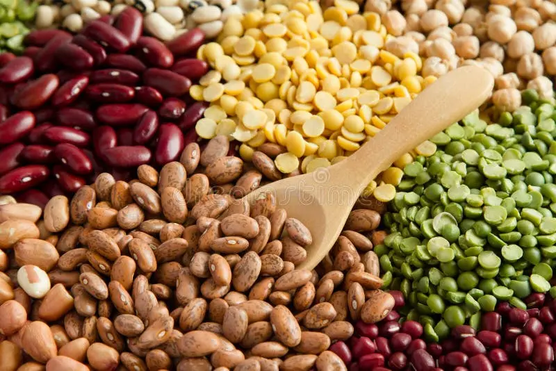 انواع حبوبات خشک در یک مغازه سبزیجات و خشکبار